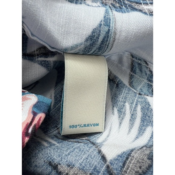 Caribbean Toucan Hawaiian Camp Shirt Men's Size L Blue Hibiscus Button Up NWT - Picture 8 of 9